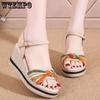 Кожаные женские сандалии, летние туфли на увеличенной толстой подошве на наклонном каблуке, нескользящие модные женские сандалии с открытым носком