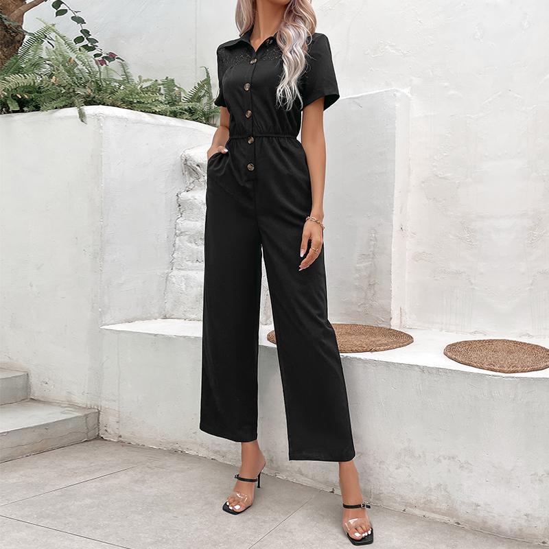 Женские модные повседневные однотонные брюки с принтом, летние и весенние, с короткими рукавами, поло с воротником, брюки, комбинезоны и ромперы