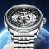 MARK FAIRWHALE Mens Mechanical Watch FW-6062 Series World Time City Scale Hollow Movement Stainless Steel Bracelet Watch For Men