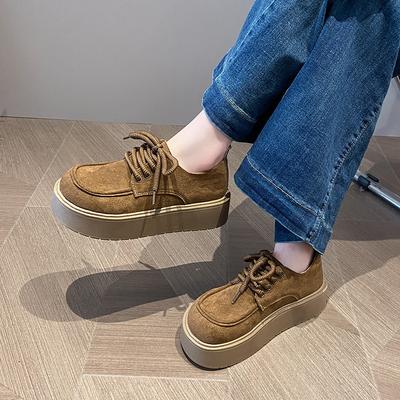 2025 весна и осень новый литературный стиль ретро взрыв лоферы на шнуровке круглый носок повседневные универсальные туфли на плоской подошве
