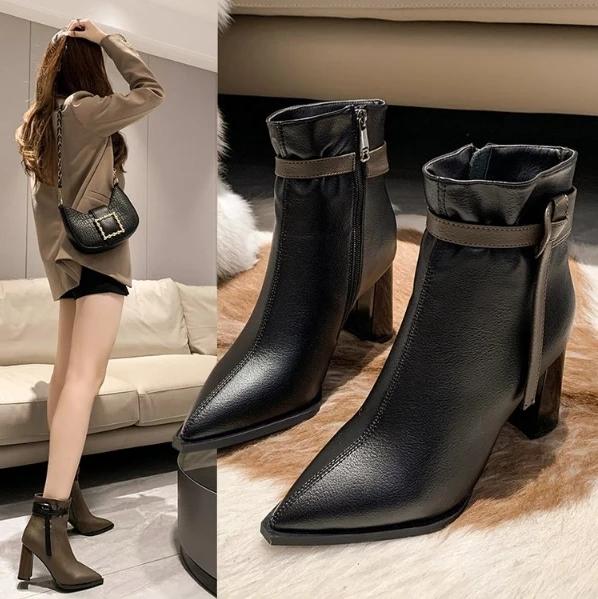 Модные женские ботильоны на высоком каблуке с острым носком, сексуальная обувь для женщин 2025, новые классические повседневные ботинки на молнии сбоку, женские ботинки, ботильоны на каблуке
