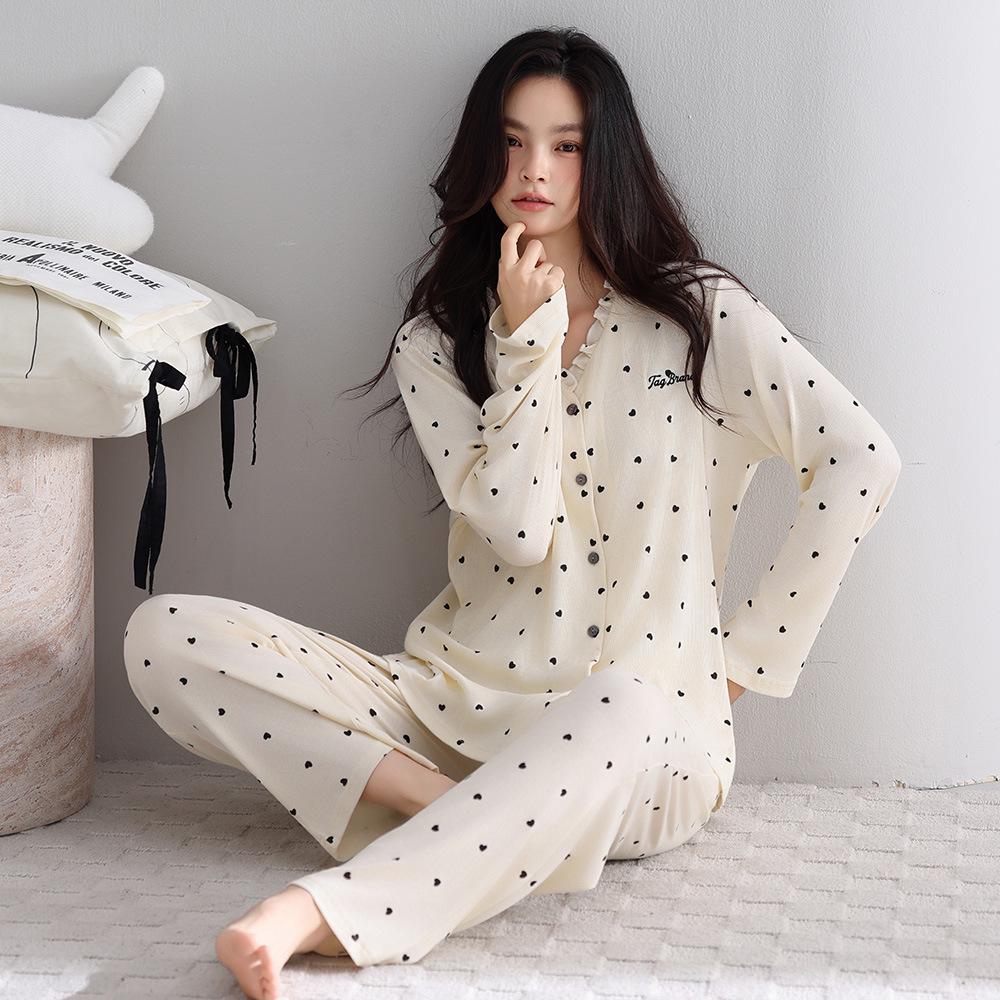 Женский модальный пижамный комплект для весны и осени: Кардиган, Длинный рукав, Свободный крой, Большой размер