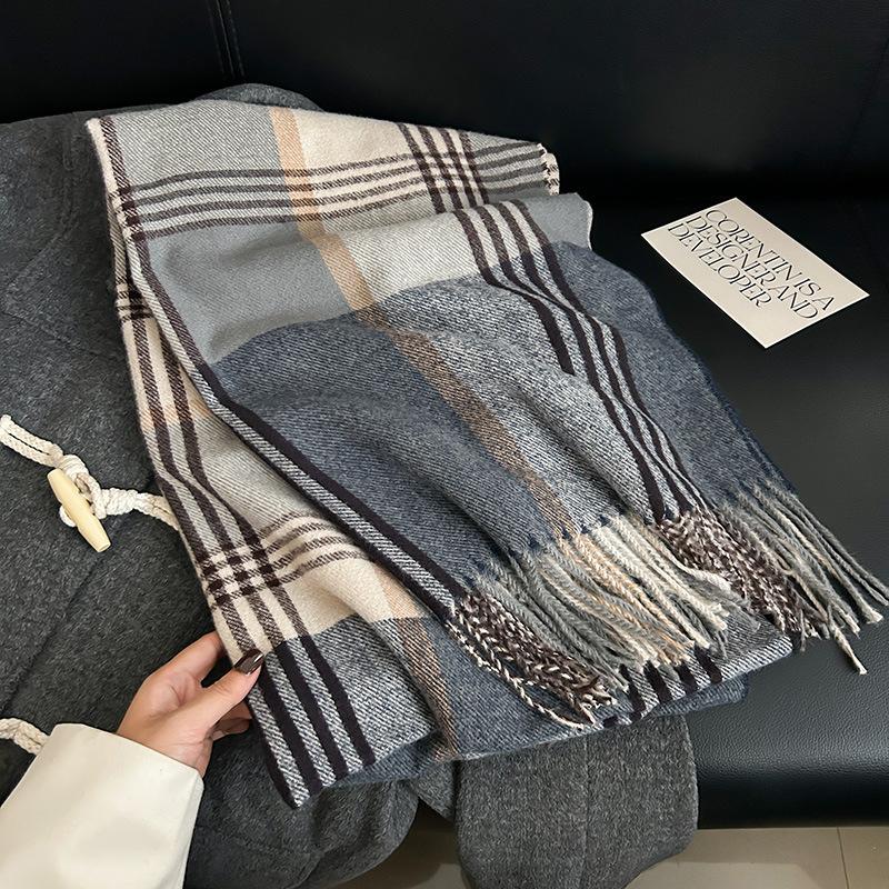 High-end Niche Striped Plaid Warm Scarf Autumn and Winter Couple Fashion Trend Imitation Cashmere Fringed Shawl