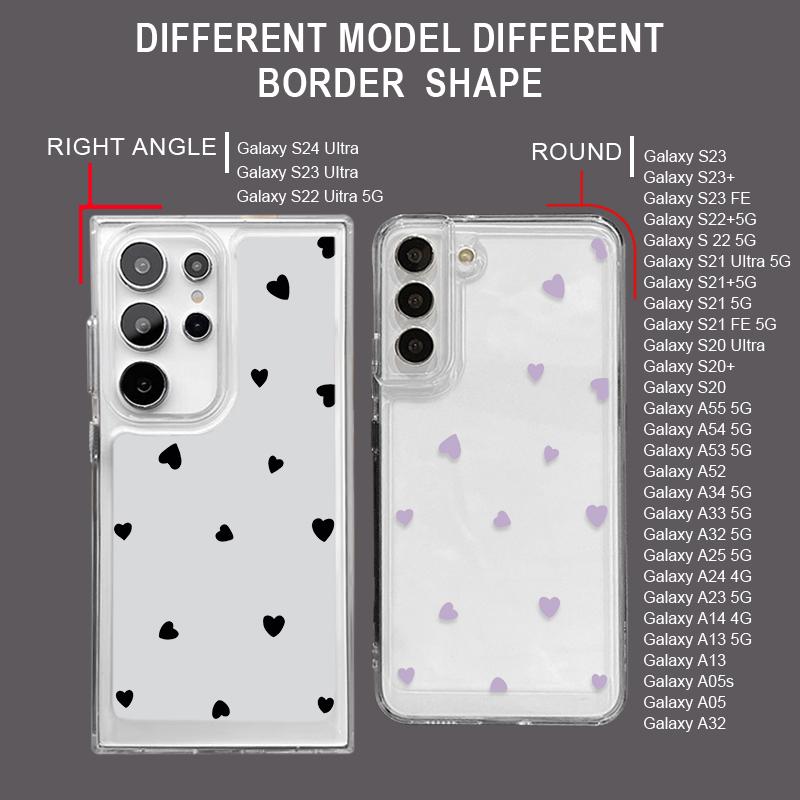 Cute Love Heart Print Phone Cover For Samsung S24 Ultra S23 S22 Plus S21 S20 FE A55 A54 A52 A35 A34 A14 Clear Soft Silicone Shockproof Case