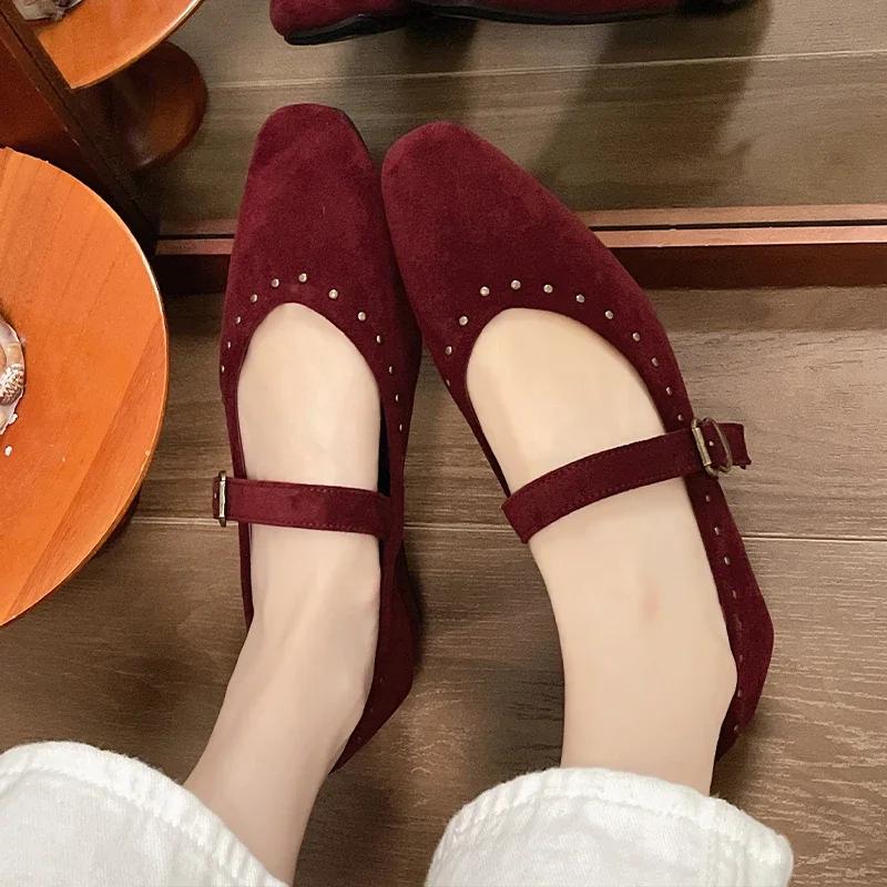 Модные замшевые женские туфли Мэри Джейн на среднем каблуке, повседневные туфли на низком каблуке, женские туфли 2025 года, осенние туфли-лодочки, босоножки, туфли-лодочки, новинка Mujer De Ballet Zapatillas