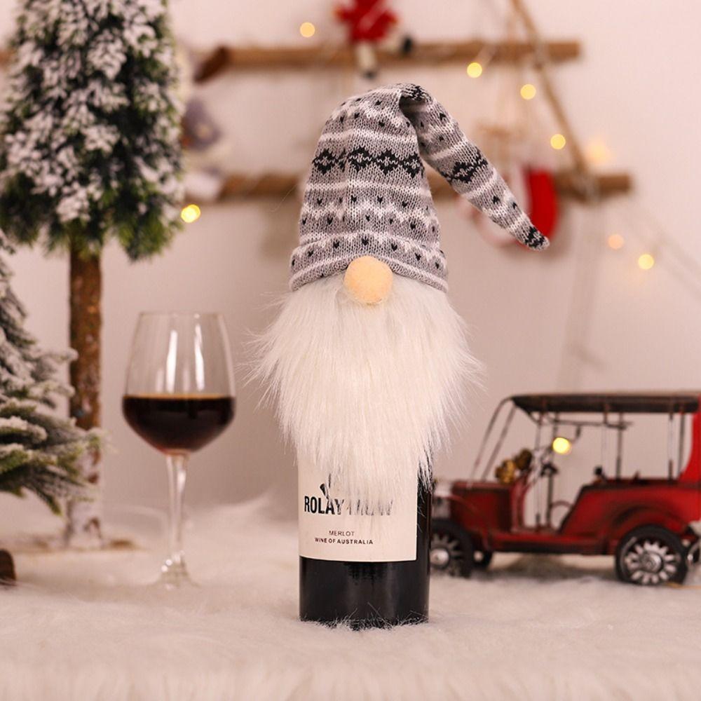 2pcs Cartoon Faceless Doll Champagne Bottle Cover Knitted Christmas Bottle Cover  Family
