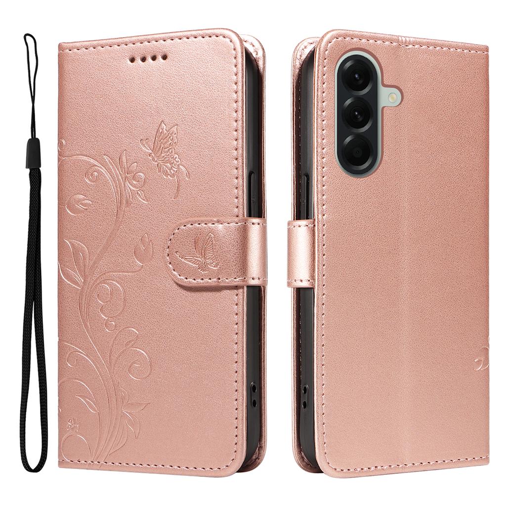 For Samsung Galaxy A57 5G PU Leather Cases Flower Pattern Wallet Stand Phone Cover with Strap