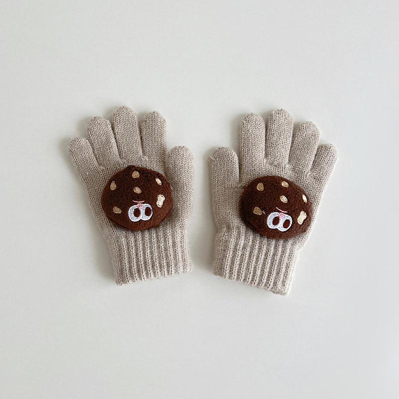 Милые детские перчатки с рисунком, зимние теплые вязаные варежки для малышей, кавайные однотонные детские перчатки для мальчиков и девочек с пятью пальцами