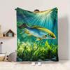 1Pc Underwater Fish Scene Blanket Soft And Comfortable Casual Warm Camping Travel Christmas Halloween Xmas Gift M928499