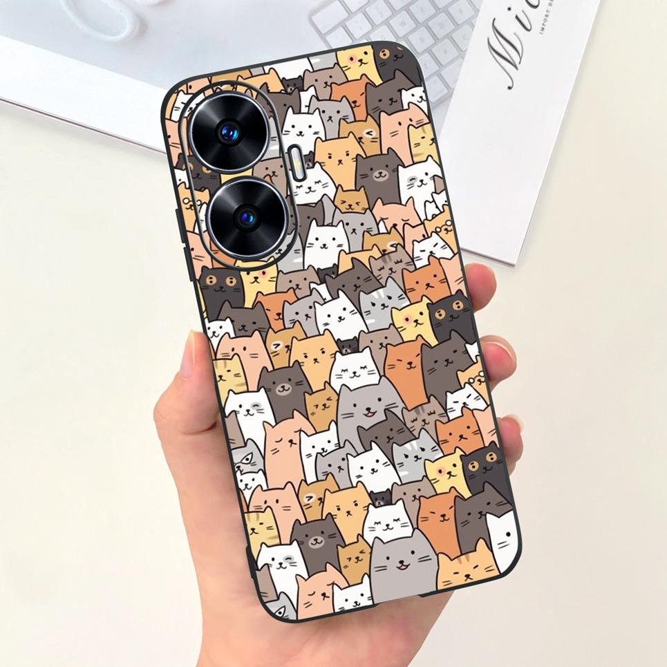 Мягкий силиконовый чехол для телефона для Realme C55 C53 C51 Oppo Задняя крышка Забавный принт с динозавром и кошкой Fundas Shell RealmeC53 C 55 53 Coque
