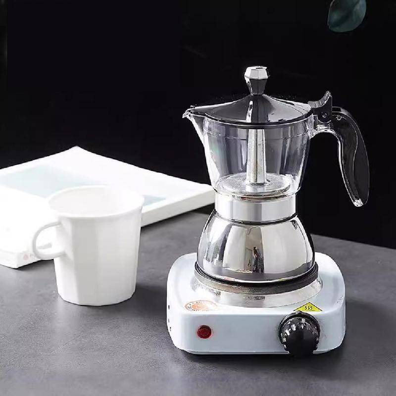 JUSTINLAU 4/6 Cups Transparent Moka Pot Household Espresso Coffee Brewing Kettle for Electric Stove Stainless Steel Moka Pot