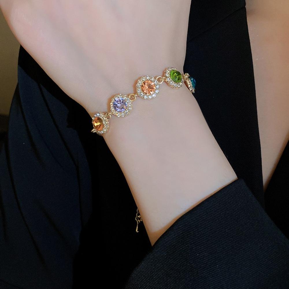 Adjustable Zircon Bracelet Bangle Colorful Hand Chain Luxury Rainbow Rhinestone Bracelet  Gifts