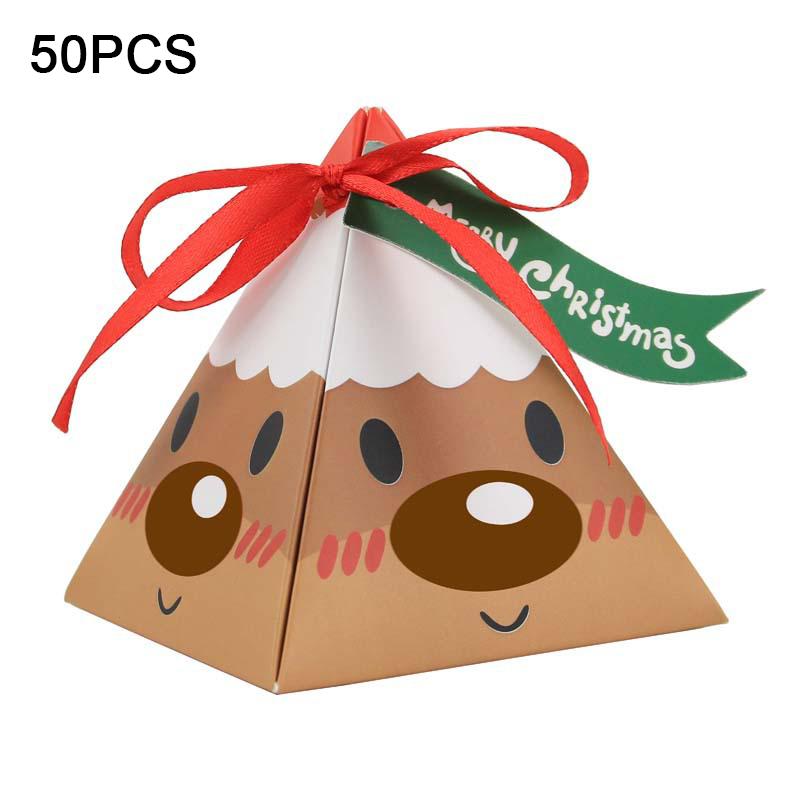 50 шт. Треугольная подарочная коробка, бумажная коробка для конфет, подарочная коробка с треугольной коробкой для конфет, Санта-Клаус, рождественская подарочная коробка, праздничная атмосфера, милая