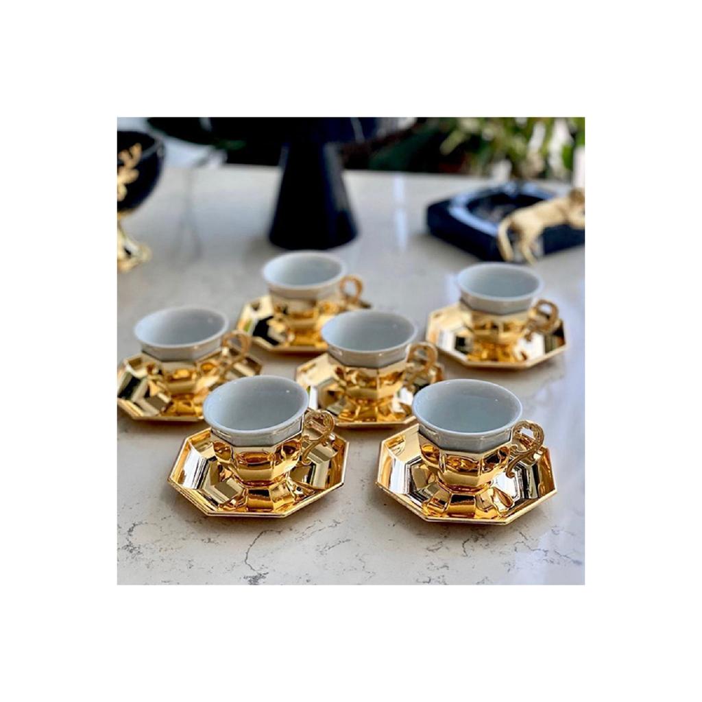 Позолоченные угловые итальянские кофейные чашки, набор из 6 шт.