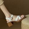 Crossed One-Word Buckle Sandals Women'S Mid-Heel Summer Platform Waterproof Platform Open-Toed Thick Heel Square Head Roman Shoes