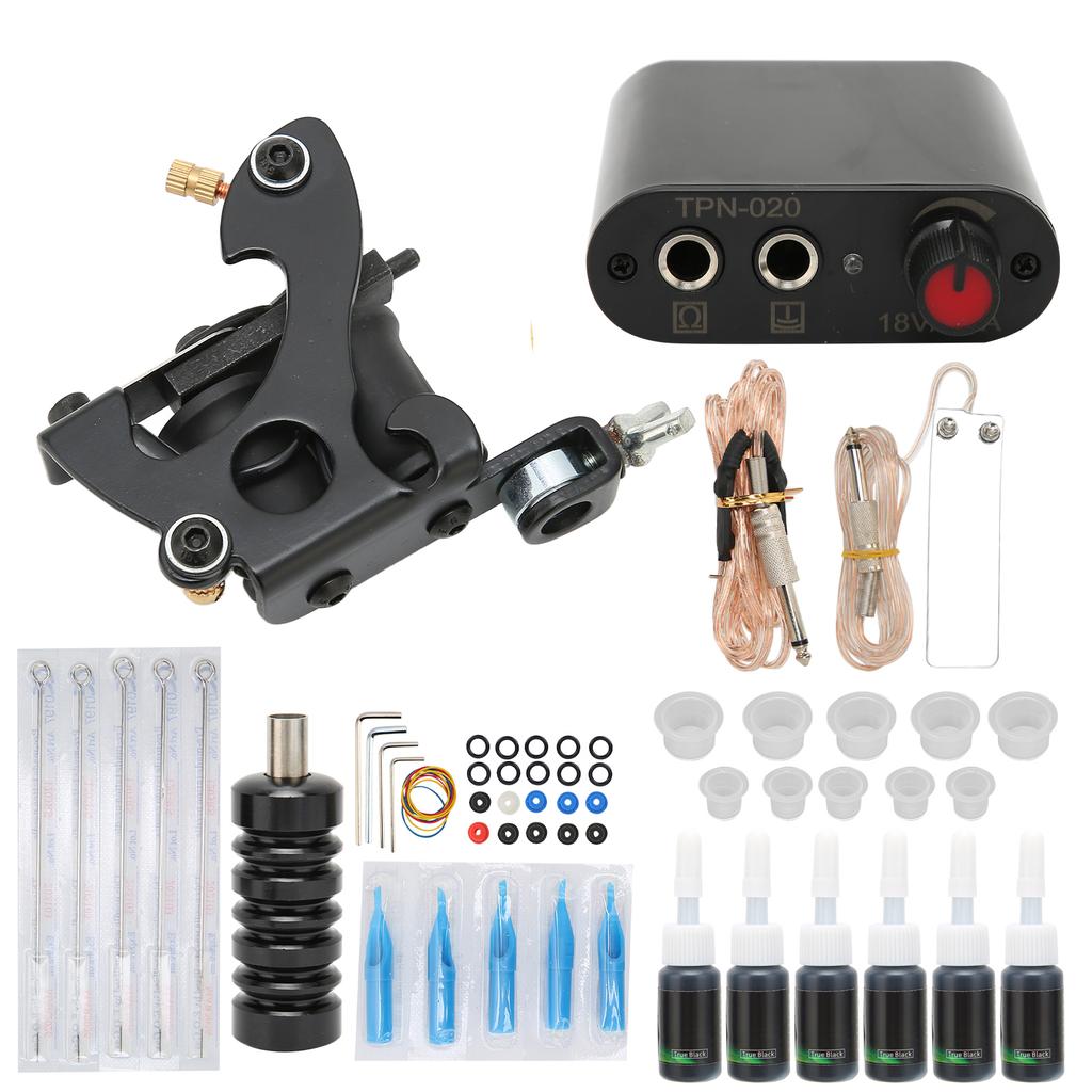 Complete Coil Tattoo Machine Set Tattoo Power Supply Needles Professional Tattoo Machine Kit for