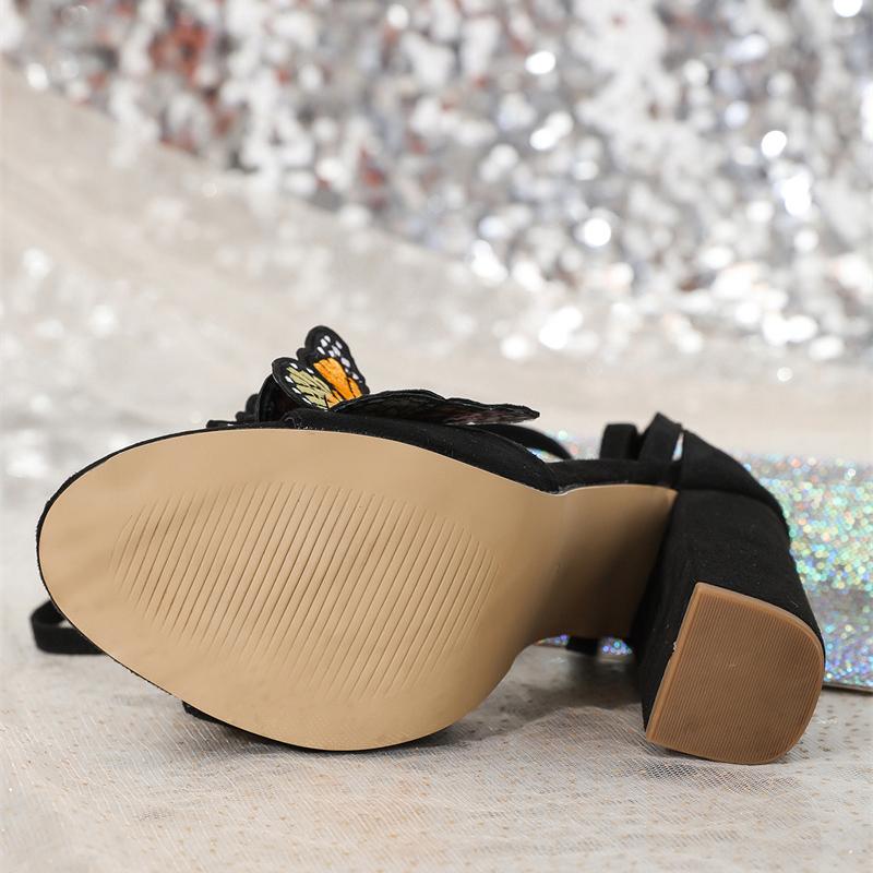 Summer Gladiator Sandals Women Handwork Embroidery Butterfly Open Toe Lace Up High Heels Fashion Party Dress Shoes Size 42