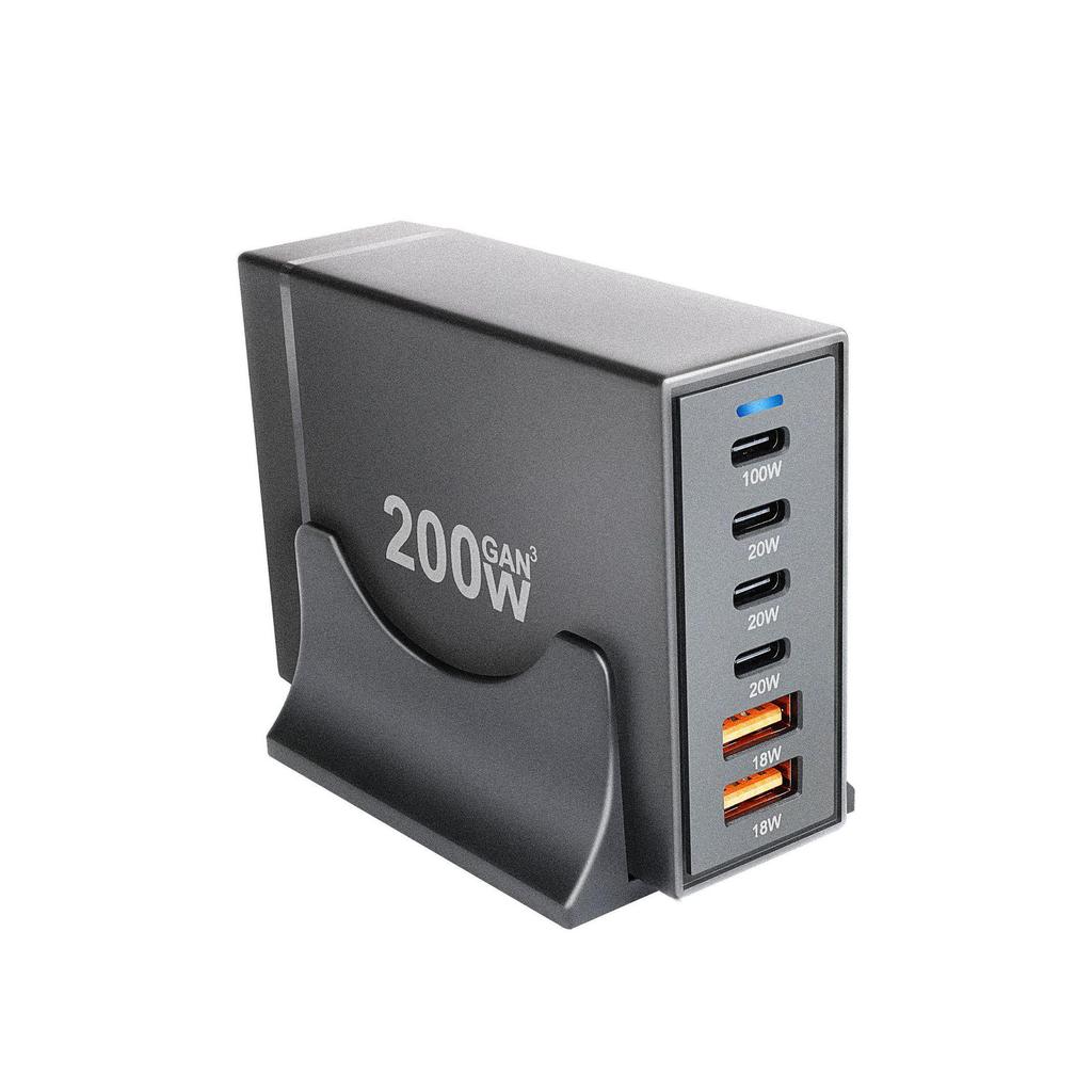 200W GaN Multi-Port PD Fast Charger with 2A4C Ports for Phones & Laptops