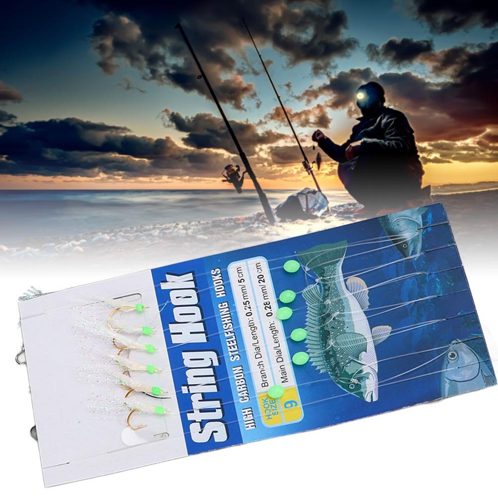5PCS 6 Hooks Fish Skin String Hooks Carbon Steel Fishing Bait Rigs  Freshwater Fishing