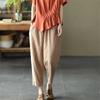 Летние эластичные женские хлопковые льняные широкие брюки-капри с высокой талией в стиле Харадзюку для женщин, мешковатые шаровары, женские брюки