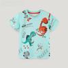 Детская футболка лето 2025: Европейский/американский стиль, принт с изображением мультяшного динозавра, короткий рукав, трикотажный хлопок