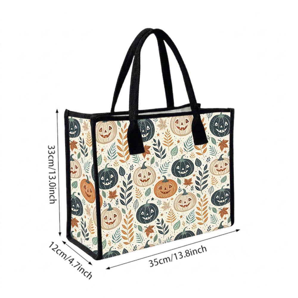 Halloween Pumpkin Printed Tote Bag Casual Large Capacity Handbag For Daily Use