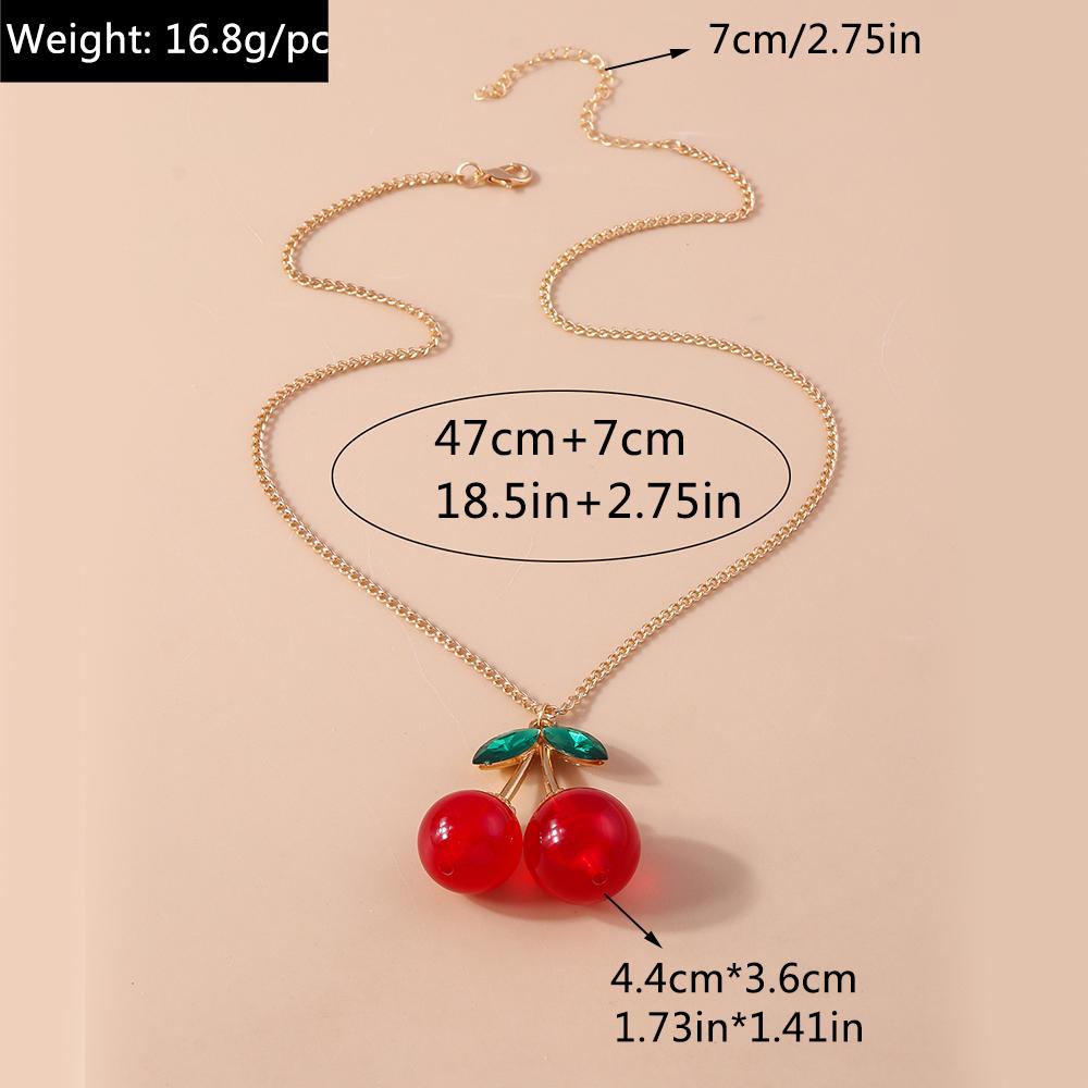 Lovely Crystal Red Cherry Pendant Necklace for Women Girls Necklace Chain Birthday Party Jewelry Gifts