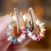 Generous Rainbow Zircon Geometric Circle Drop Earrings for Women Luxury Gold Color Wedding Earrings Party Jewelry Gifts