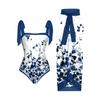 New Vintage Ethnic Print Women's One Piece Swimsuit Two Piece Sheer Skirt Conservative Push Up Padded Swimwear Beachwear