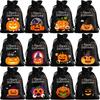 12pcs/sets Linen Halloween Gift Drawstrings Bag Black Orange Children's Candy Bag Pumpkin Burlap Bundle Drawstring Candy Bags