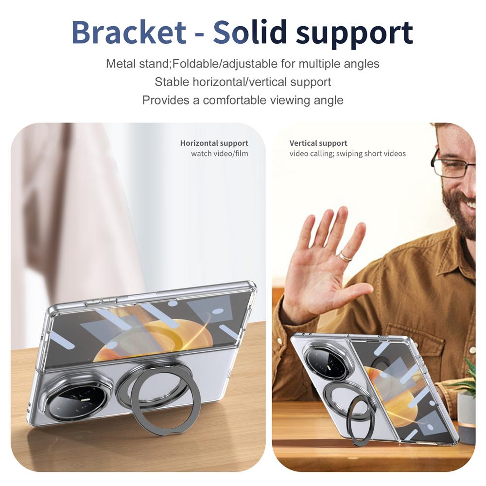 KEYSION Вращающийся на 360° магнитный чехол-подставка с кольцом для HONOR Magic V3, прозрачный жесткий чехол для ПК-телефона со стеклянным защитным экраном