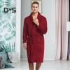 Flannel Nightgown with Pockets Long Sleeve Lace-up Open Front Knee-Length Bathrobe Men Lounge Sleepwear