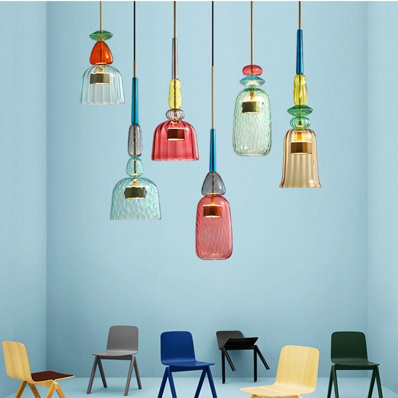 Colorful LED Pendant Lights for Home Decoration Lamp Living Room Bedroom Lamp Indoor Glass Hanging Lamp Lighting Fixtures