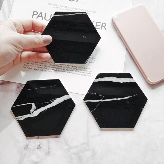 Anti-Scratch Smooth Surface Universal Marble Pattern Hexagon Marble Tea Cup Pad Tea Pad