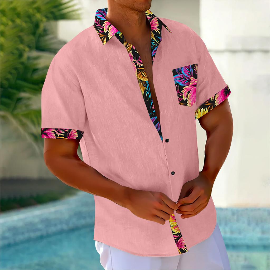Гавайская рубашка для мужчин, мужские винтажные рубашки для боулинга на пуговицах, летняя пляжная рубашка с коротким рукавом