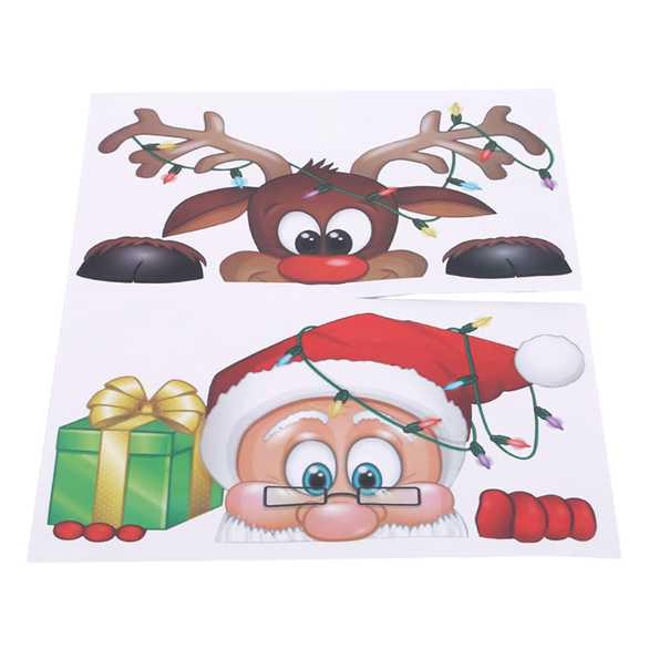 Reindeer Window Cling Stickers Christmas Decoration Set with Santa Claus & Snowflake Designs Creative DIY Xmas Decals