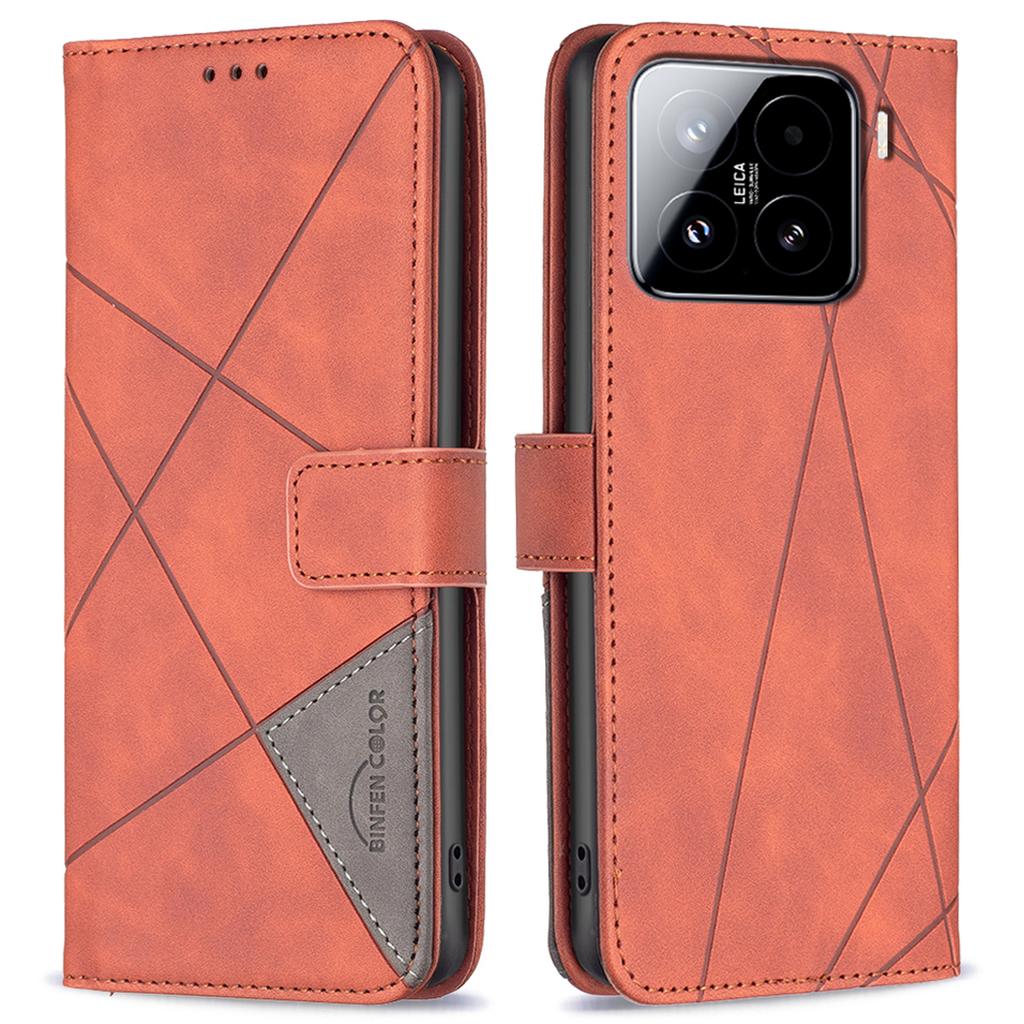 BINFEN COLOR For Xiaomi 15 Pro Phone Cases Wallet Stand Geometry Imprinted Leather Cover