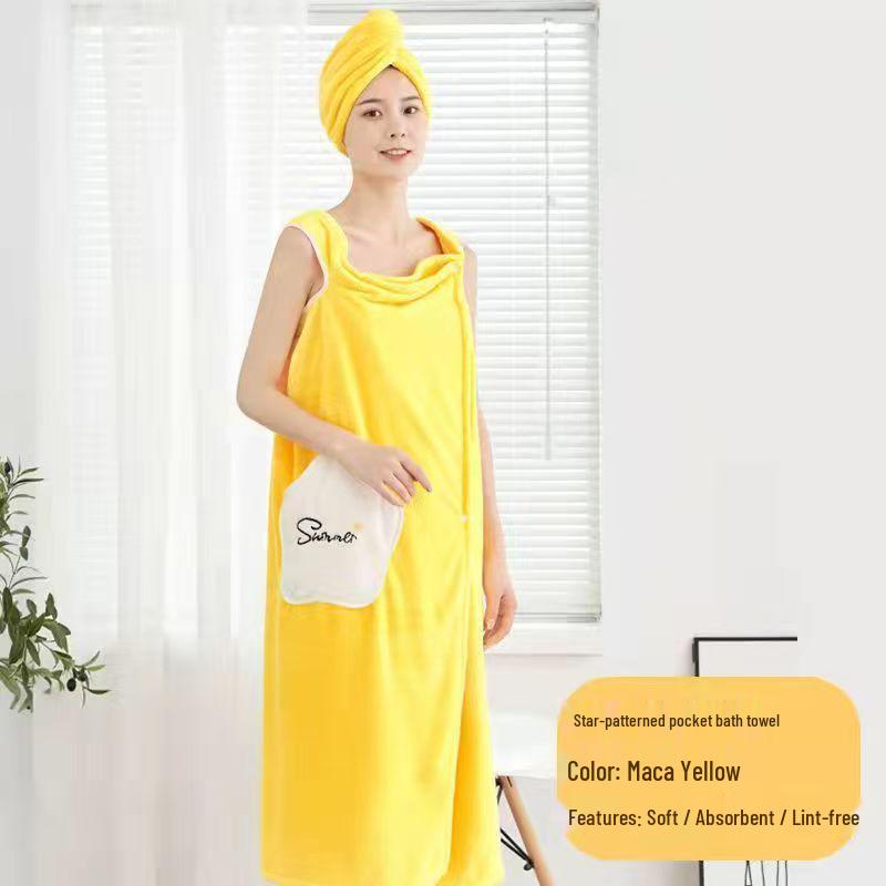 Women's Star Pattern Coral Fleece Bathrobe – Absorbent, Non-Shedding, Wearable or Wrap Towel.