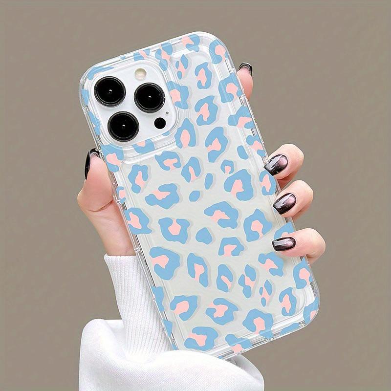 Синий чехол для телефона с принтом леопарда из ТПУ, подходит для iPhone 17 16 15 14 13 12 11 Pro/Max/Plus, противоударный задний чехол
