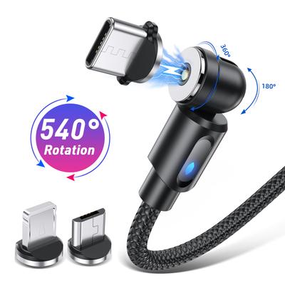Магнитный кабель Type C Micro USB Зарядное устройство для телефона 540-градусный вращающийся кабель для передачи данных со светодиодом для Huawei Samsung
