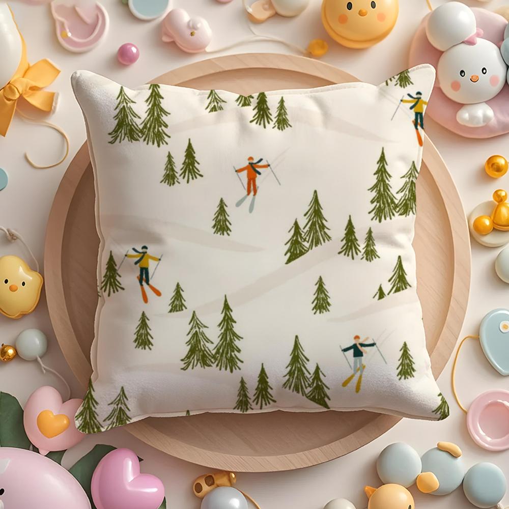 Ski Resort Prop Pillow Case Soft Plush Fabric Double-Sided Printed Cushion Cover Warm Winter Sofa Pillow Case