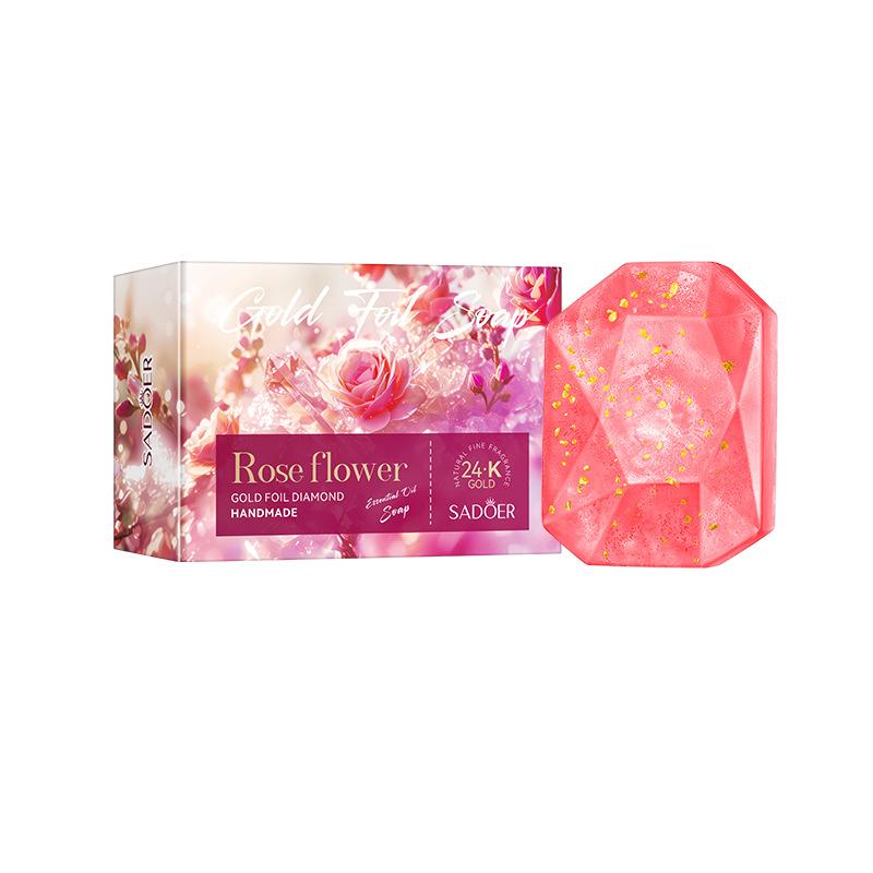 Sadoer Diamond Essential Oil Soap, Rose & Cherry Blossom Scented Handmade Bar For Face & Body, Luxury Care