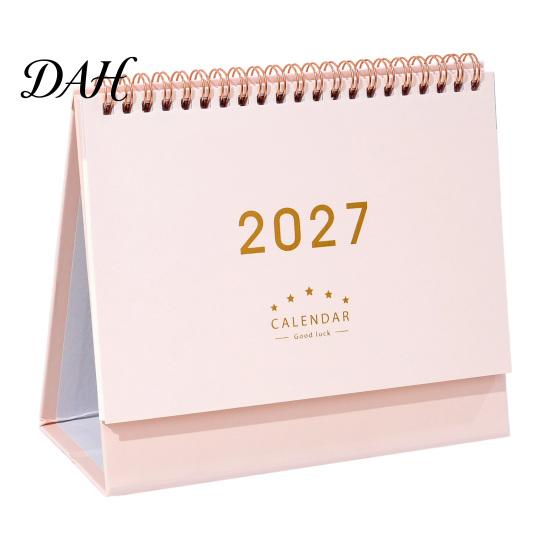 Decorative Desk Organizer 2027 Calendar, Standing Flip Desktop Minimalist Gold Foil Cover Academic Year Calendar Monthly Planner, Thick Paper for Note