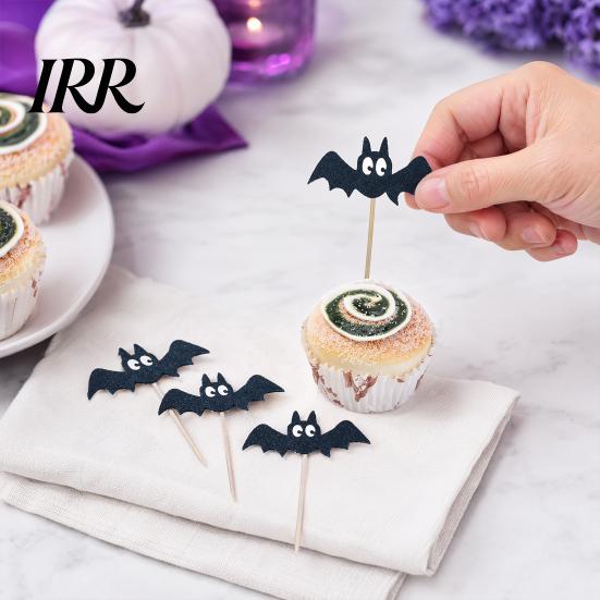 Halloween Dessert Table Decor 8 Pcs Bat Cupcake Toppers, Black Cake Cute Shaped Topper Picks for Halloween, Baby Shower, Birthday Party Decoration