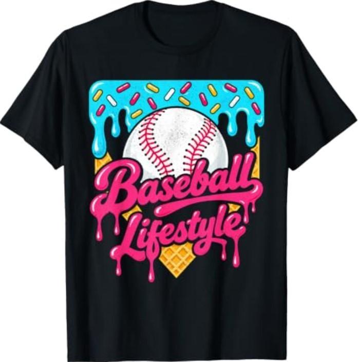 Baseball Drip Ice Cream Dripping Sports T-Shirt