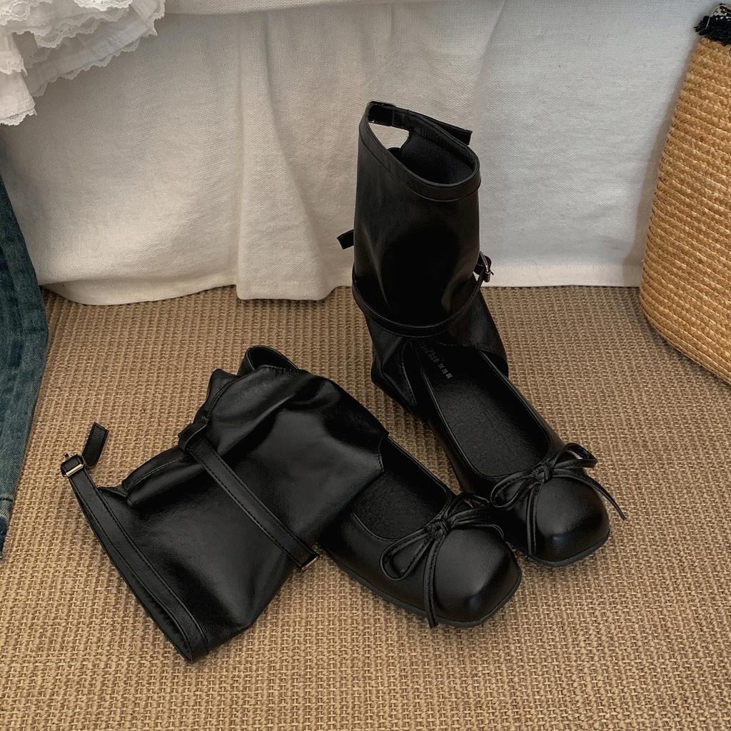 Популярные черные женские ботинки на высокой платформе 2025 новый летний универсальный балетный стиль увеличивающие рост короткие ботинки