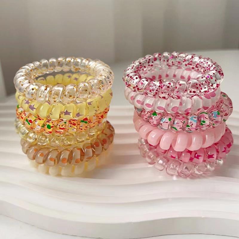 6 шт./компл. Женская модная эластичная резинка для волос в виде телефонного шнура, красочная, с принтом, спиральная, резинка, резинки для волос, аксессуары для волос, подарок