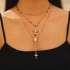 Creative Fashion Sense Colorful Double Layer Cross Pendant Collarbone Chain Y Shaped Tassel Necklace