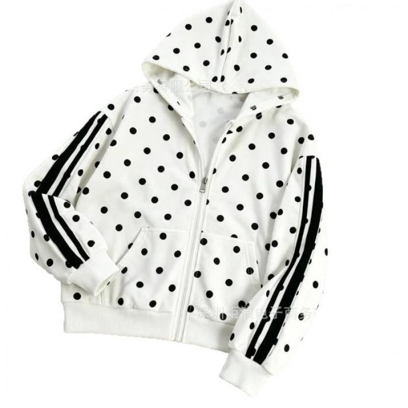 Y2K Dot Print Hooded Zip-Up Oversized Cropped Sweatshirt Women Streetwear