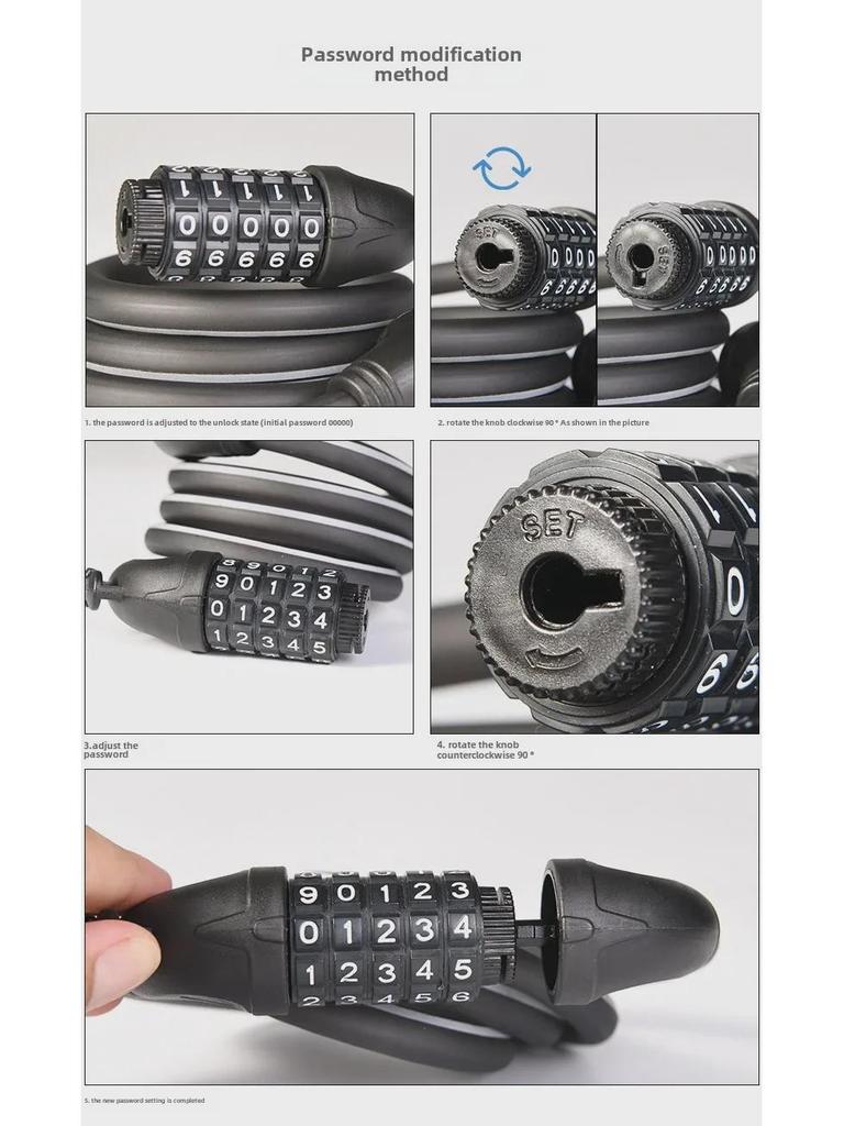 Светоотражающий тросовый замок для велосипеда с пятизначным кодом для горных и шоссейных велосипедов